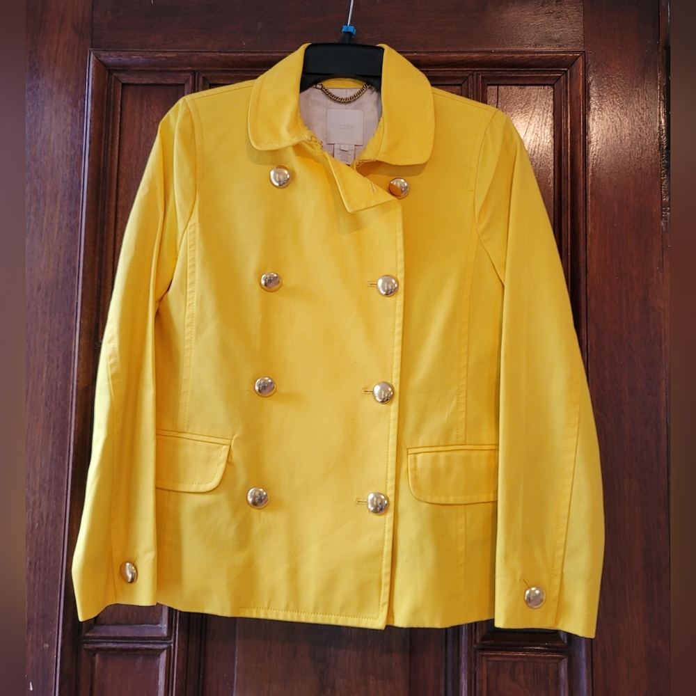 NWOT-J.CREW Bright Yellow Trudy Double Breasted Peacoat Blazer Coat Size 4